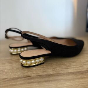 Elegant Black Slingback Heels with Pearl Detail